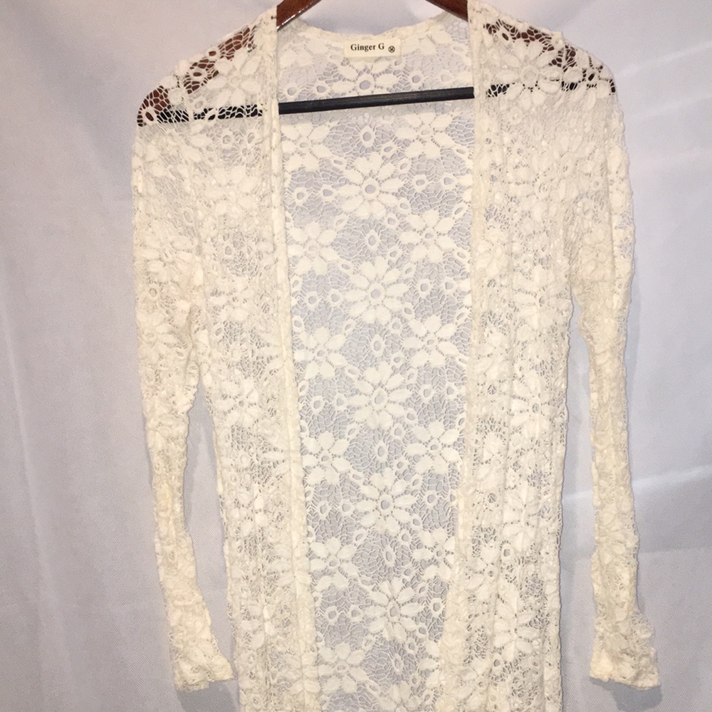 Ginger G Open Front MIDI Length Lace Cardigan | Floral Lace | Size M